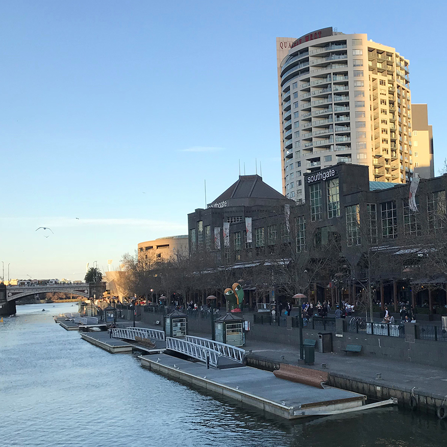 southgate ferry pontoon and Melbourne buildings