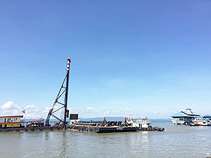Malaysian wavescreen with vessels in background
